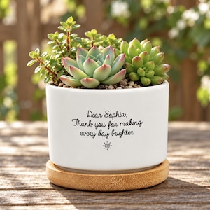 Personalized Ceramic Planter, Custom Name Succulent Pot, Thank You Gift for Teacher Friend Mom, Minimalist Plant Pot Decor