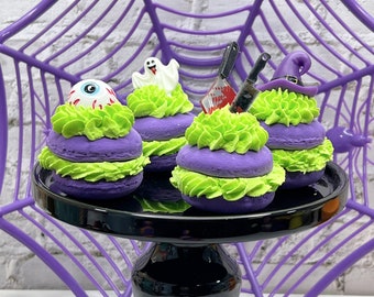 Faux Halloween Purple Macaroon with Creamy Lime Icing, Fake Food, Tiered Tray, Gifts, Party Favor, Halloween Decor, Food Prop, Home Decor