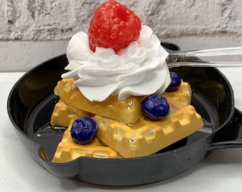 Fake Waffles, Fake Stack of Waffles, Fake Pancake Skillet, Fake Breakfast, Fake Mini Waffle with Raspberry, Fake Food Prop, Fake Decor