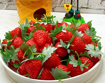 Listing is for 1 - Artificial Whole Strawberries Hollow Long Stem, Plastic Strawberry Pieces for Party Decor, Strawberry Fruit, Whole