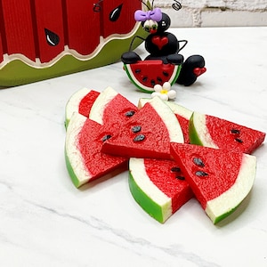 Fake Mini Watermelon ** Artificial Watermelon Slice, Faux Fruit, Wedge, Plastic Watermelon, Fruit Slice, Watermelon Decor, Picnic Decor *5