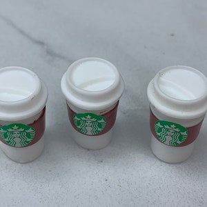 Set of 2 Miniature Coffee Cup Mini, Charms, Cappuccino, Cabochon, Fairy Garden Doll Dollhouse Hot Chocolate Latte 3D, Starbucks Coffee Cup image 2