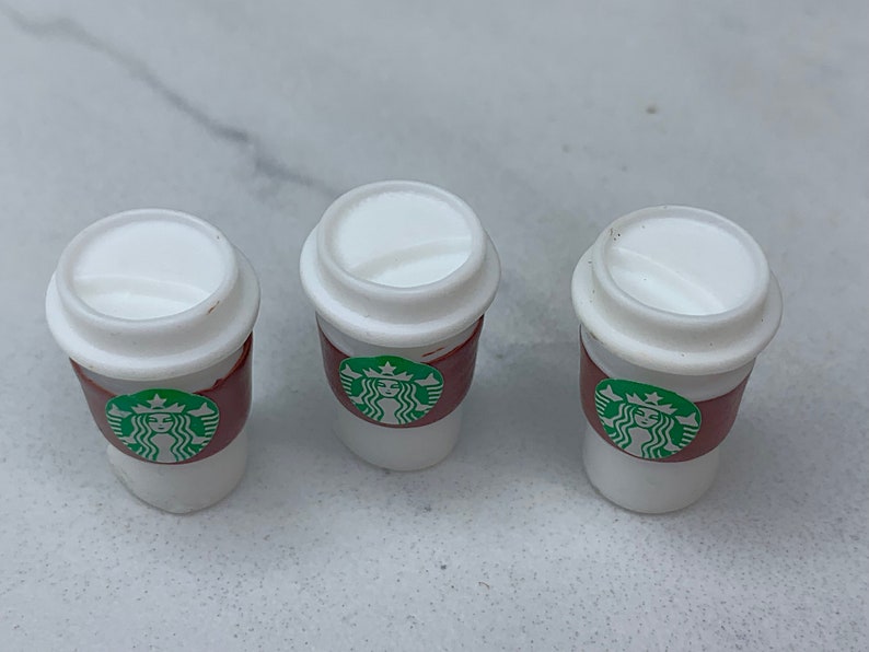 Set of 2 Miniature Coffee Cup Mini, Charms, Cappuccino, Cabochon, Fairy Garden Doll Dollhouse Hot Chocolate Latte 3D, Starbucks Coffee Cup image 2