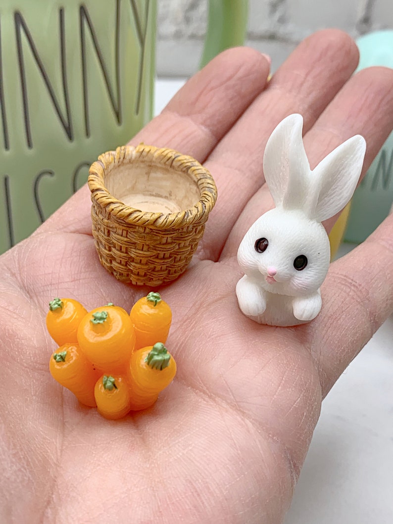 Set of 1 Bunny in Basket, Carrots in Basket, Easter Decorations, Fake Bake, Fake Topper, Easter Candy, Cabochon, Easter Basket, Easter Prop image 5