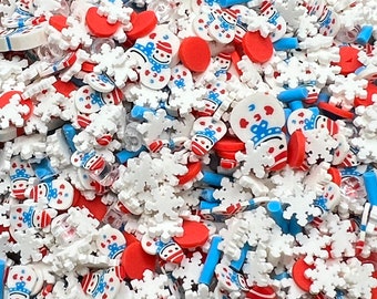 10g bag * Fake Snowman Sprinkles, Fake Christmas Sprinkles, Red Blue White, White Snowflakes, Blue Jimmies, Fake Food, Fake Bake, Snowmen