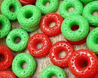 Set of 4 * Fake Christmas Cheerios, Red & Green, Fake Cheerios, Resin, Flat Back, Flat Backs, Hair Bow, Fake Sprinkle, Fake Food, Decoden