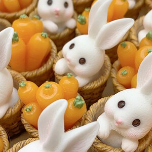 Set of 1 Bunny in Basket, Carrots in Basket, Easter Decorations, Fake Bake, Fake Topper, Easter Candy, Cabochon, Easter Basket, Easter Prop image 2