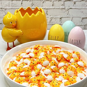 Set of 2 Fake Easter Chick, Fake Chick Flat Back, Fake Chick in Egg, Tiered Tray, Candy Decor, Cabochon Charm, Decoden, Cupcake Topper image 2