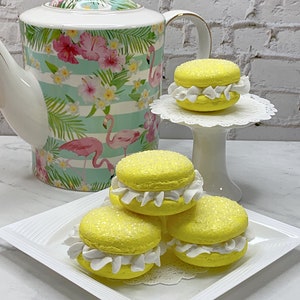 Faux Bright Yellow Macaroon Cream White Ruffle Icing, Fake Food, Tiered Trays, Fake Bake, Fake Cookies, Food Prop, Party Decorations image 3