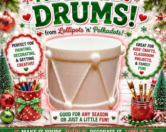 3D Drum # Faux Drum, White for painting, Acrylic Paint, Paint Pens, Christmas, Drummer Boy, Perfect for Kids