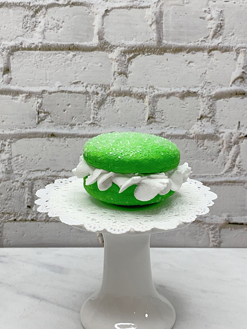 Faux Bright Green Macaroon Cream White Ruffle Icing, Fake Food, Tiered Trays, Fake Bake, Fake Cookies, Food Prop, Party Decorations image 5