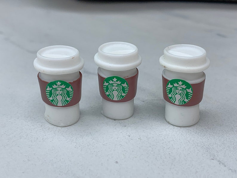 Set of 2 Miniature Coffee Cup Mini, Charms, Cappuccino, Cabochon, Fairy Garden Doll Dollhouse Hot Chocolate Latte 3D, Starbucks Coffee Cup image 3