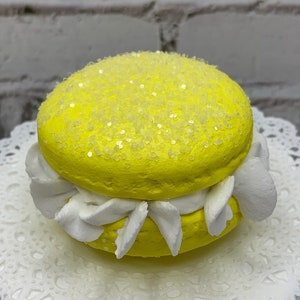 Faux Bright Yellow Macaroon Cream White Ruffle Icing, Fake Food, Tiered Trays, Fake Bake, Fake Cookies, Food Prop, Party Decorations image 5