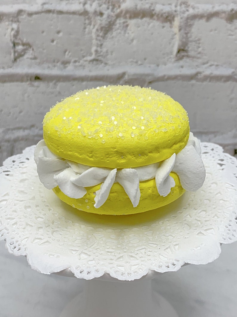 Faux Bright Yellow Macaroon Cream White Ruffle Icing, Fake Food, Tiered Trays, Fake Bake, Fake Cookies, Food Prop, Party Decorations image 1