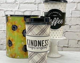 Set of 4 * Kindness Coffee Cup, To-Go Cup, Disposable Coffee Cup, Happy, Coffee Bar, Faux Home Decor, Fun Photo Prop, Party Prop, Paper Cup