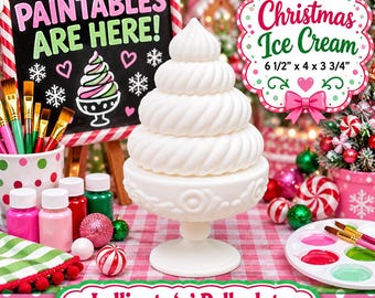 3D Paintables Ice Cream and Dish, White for painting, Acrylic Paint, Paint Pens, Christmas, Perfect for Kids