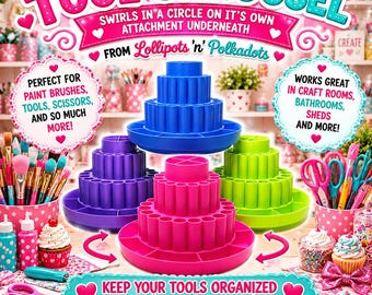 3D Fake Bake Tool Carousel - Xacto Knife, Paint Brush, Ball Tool, Ruler, Scissors, Tweezers, MADE TO ORDER in your favorite color - 1