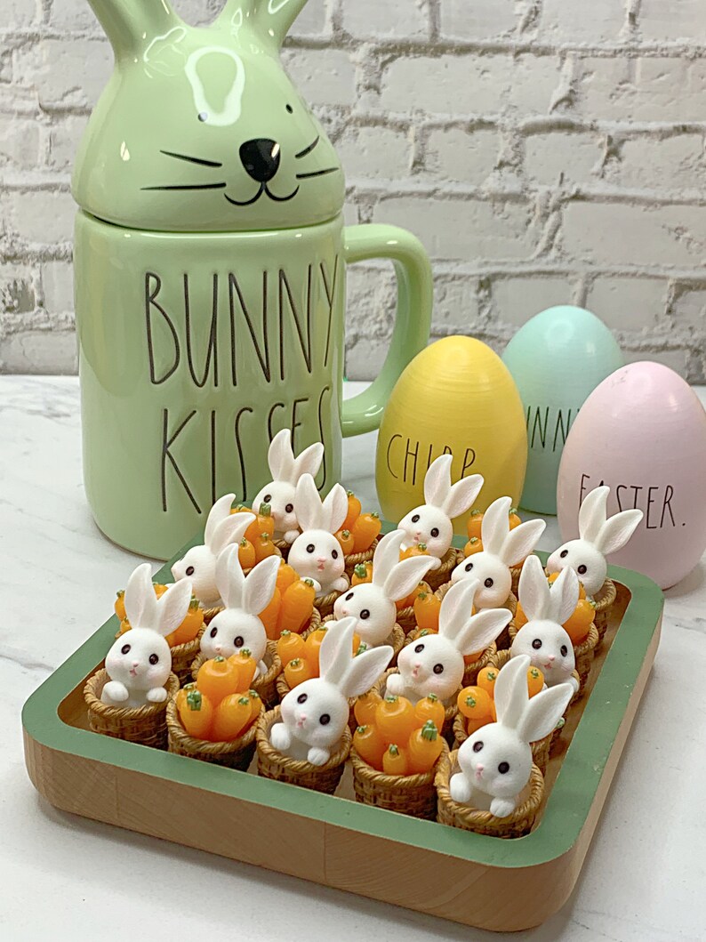 Set of 1 Bunny in Basket, Carrots in Basket, Easter Decorations, Fake Bake, Fake Topper, Easter Candy, Cabochon, Easter Basket, Easter Prop image 4