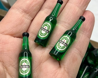 Set of 2 * Miniature Heineken Inspired Beer Bottle Mini, Charms, Craft Beer, HeinekenBottle, Glass Bottle, Light Beer, Pop Top, Twist Top