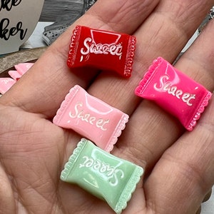 Set of 4 Fake Sweet Wrapped Candy, Sweet Candy, Resin Candy, Fake Food, Fake Bake, Fake Candy, Summer Candy, Flatback, Love, Valentine image 1