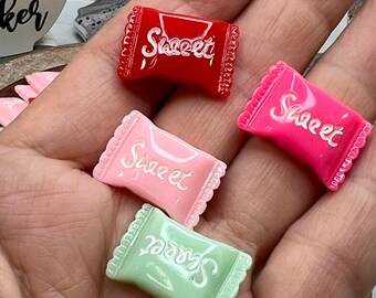 Set of 4 * Fake Sweet Wrapped Candy, Sweet Candy, Resin Candy, Fake Food, Fake Bake, Fake Candy, Summer Candy, Flatback, Love, Valentine