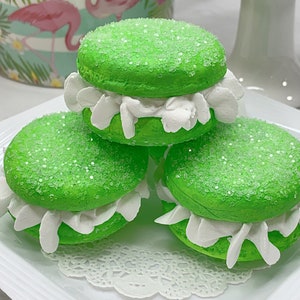 Faux Bright Green Macaroon Cream White Ruffle Icing, Fake Food, Tiered Trays, Fake Bake, Fake Cookies, Food Prop, Party Decorations image 3