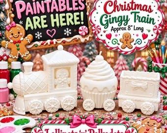 3D Paintables Gingy Train, White for painting, Acrylic Paint, Paint Pens, Christmas, Perfect for Kids, Some Assembly Needed After Painting.