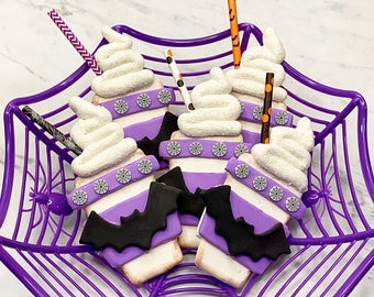 Faux Halloween Cookie, Bat Cookie, Latte Cookie, Whip Cream, Tiered Tray, Gifts, Party Favor, Halloween Decor, Food Prop, Home Decor