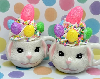 Fun Easter Dessert ** Chocolate Bunny, Bunny Mini Mug, Easter Mini Mug, Glitter Egg, Fake Whip Cream,  Mini Bunny Mug, Faux Drink,