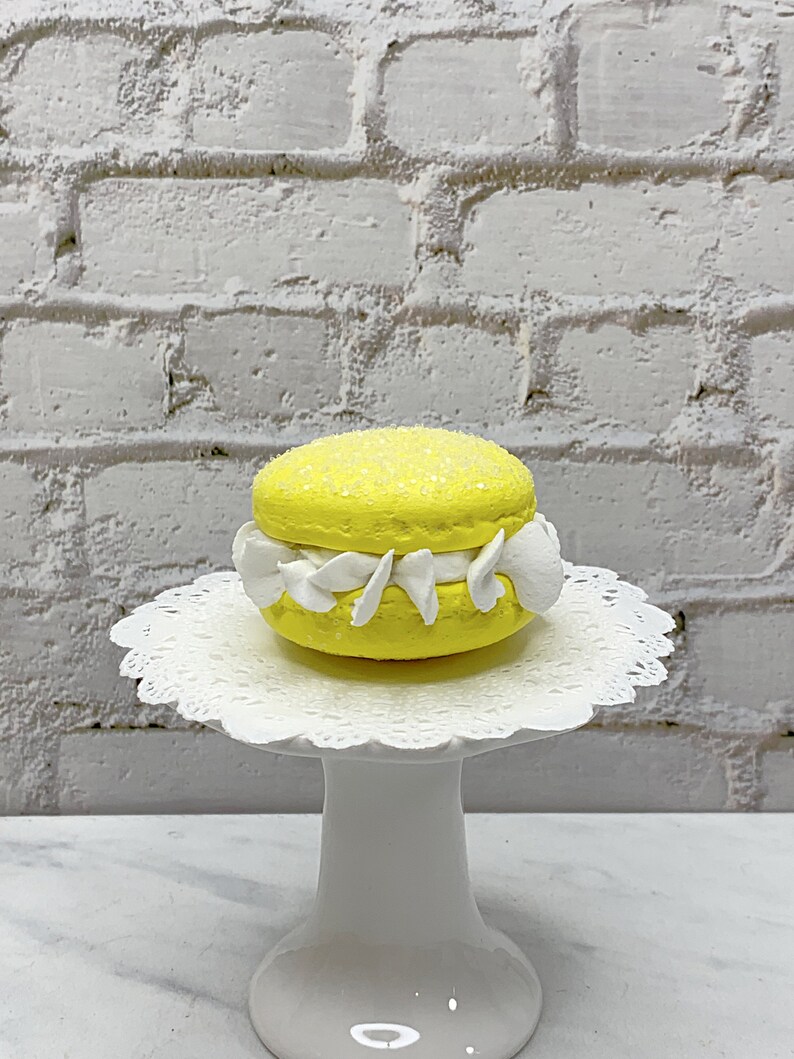 Faux Bright Yellow Macaroon Cream White Ruffle Icing, Fake Food, Tiered Trays, Fake Bake, Fake Cookies, Food Prop, Party Decorations image 2