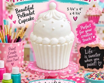 3D Paintables # 3D Polkadot Cupcake, White for painting, Acrylic Paint, Paint Pens, Christmas, Birthday, Perfect for Kids
