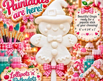 3D Paintables # 3D Gingie Popsicle, White for painting, Acrylic Paint, Paint Pens, Christmas, Birthday, Perfect for Kids STICK NOT INCLUDED!