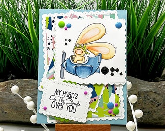 Greeting Card - My Head's In The Clouds Over You - Handmade, Bunny, Pilot, The Cat's Pajamas, Someone Special