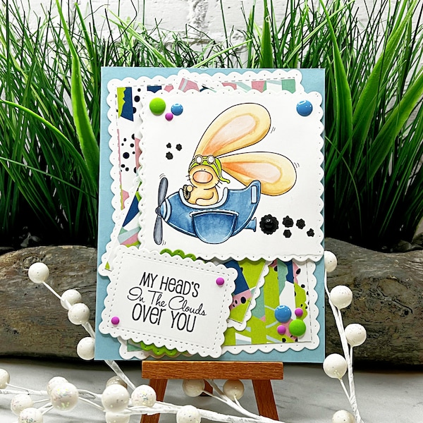 Greeting Card - My Head's In The Clouds Over You - Handmade, Bunny, Pilot, The Cat's Pajamas, Someone Special