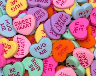 Fake Conversation Hearts # Sweet Tart Cabochon, Charms, Flatback Charms, Valentines, Love, Fake Candy, Fake Bake, Pink Cupcakes