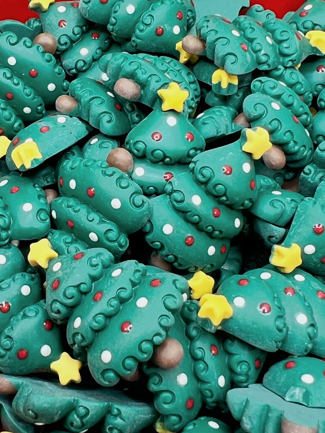 Set of 2 Fake Christmas Tree, Plastic, Green & White, Hair Bow, Fake