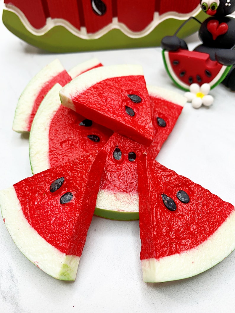 Set of 5 Artificial Watermelon Pieces, Plastic Watermelon Pieces for Party Decor, Large Watermelon Fruit Slices, Fake Watermelon Slices image 2