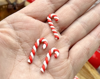 Set of 5 * Fake Mini Candy Cane Stick, Clay Candy Cane, Fake Peppermint Candy Cane, Swirl Peppermint, Peppermint Charm, Cupcake Topper