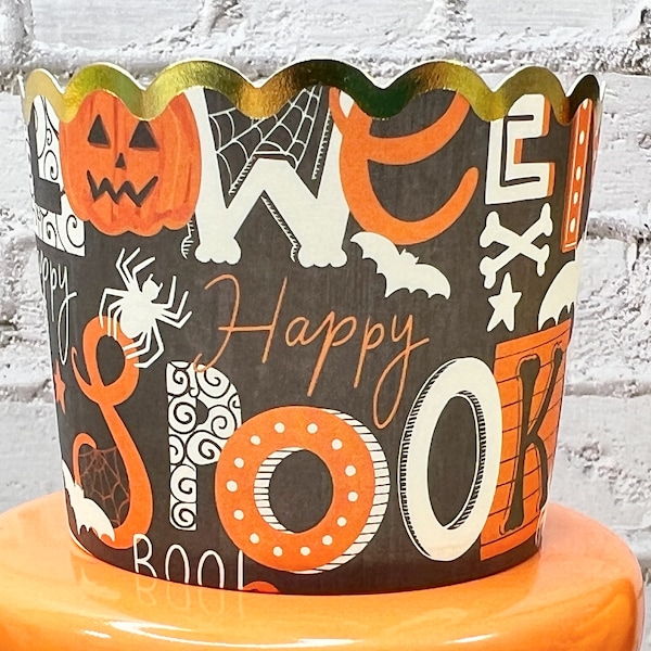 Set of 8 * Spooky Cupcake Wrappers, Cupcake Liner, Baking Cups, Halloween Cupcake Liners, Coffee Bar, Fun Photo Prop, Party Prop, Orange