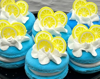 Faux Lemon Macaroon * Handmade Fake Lemon Macaron, Realistic Faux Dessert, Prop for Home Décor, Photography, Display, Fake Macaron