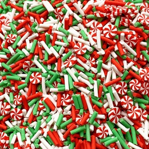 10g bag * Christmas Fake Sprinkles, Clay Polymer, Slime Sprinkles, Fake Bake, Faux Bake, Red Green White with Christmas Peppermint