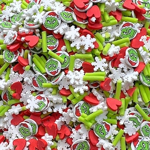 10g bag * Fake Grinch Sprinkles, Fake Christmas Sprinkles, Red Green White JImmies, Grinch Decoden, Fake Food, Fake Bake, Snowflakes