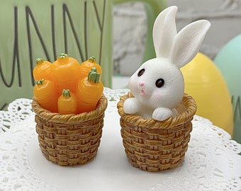 Set of 1 Bunny in Basket, Carrots in Basket, Easter Decorations, Fake Bake, Fake Topper, Easter Candy, Cabochon, Easter Basket, Easter Prop