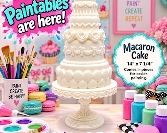 3D Paintables # 3D Macaron Cake, White for painting, Acrylic Paint, Paint Pens, Christmas, Birthday, Perfect for Kids