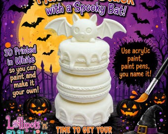 3D Bat Macaron Stack # Faux Macaron, White for painting, Acrylic Paint, Paint Pens, Spooky, Halloween, Black Bats