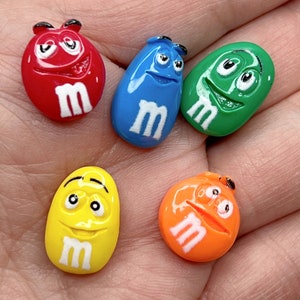 Set of 5 Mixed Faux M&M with Long Faces, Fake Candy M and M Cabochon, Fake Food, Fake Bake, Fake Candy, Summer Candy, Flatback image 1