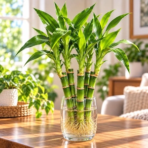 6" Lucky Bamboo Live Plants –Indoor Water or Soil Growing– Feng Shui Good Luck Gift, 5 Stalks