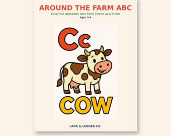 Around the Farm ABC Coloring Book Printable, Farm Alphabet Coloring Pages for Kids & Toddlers, Preschool Learning, Instant Download
