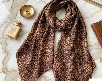 Pañuelo cuadrado de satén con estampado de leopardo, pañuelo ligero para el cuello, pañuelo para el cabello, chal.