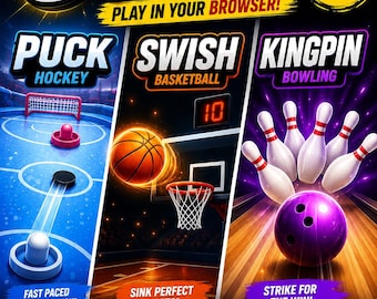 Sports HTML5 Game Bundle: Hockey, Basketball, Bowling (Digital Download)